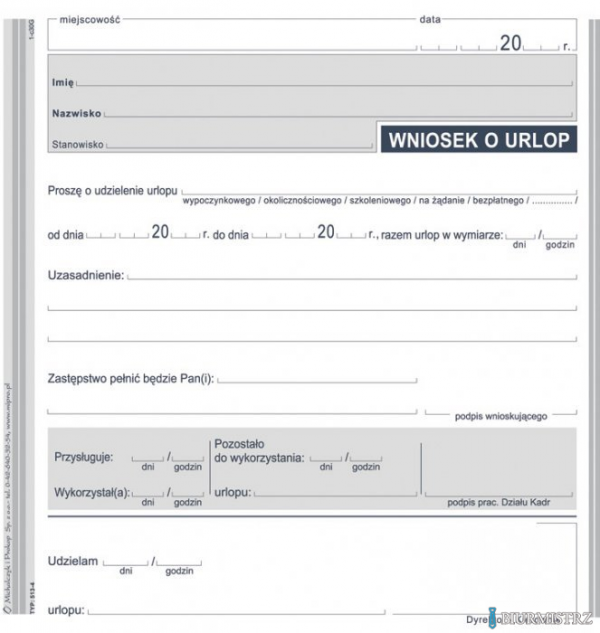513-4 WU Wniosek o udz.urlopu 2/3 A5 MICHALCZYK I PROKOP