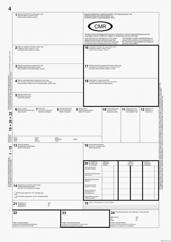 Numerowany międzynarodowy list przewozowy CMR, (1+4) A4 80 kartek, 10-800-2N DOTTS