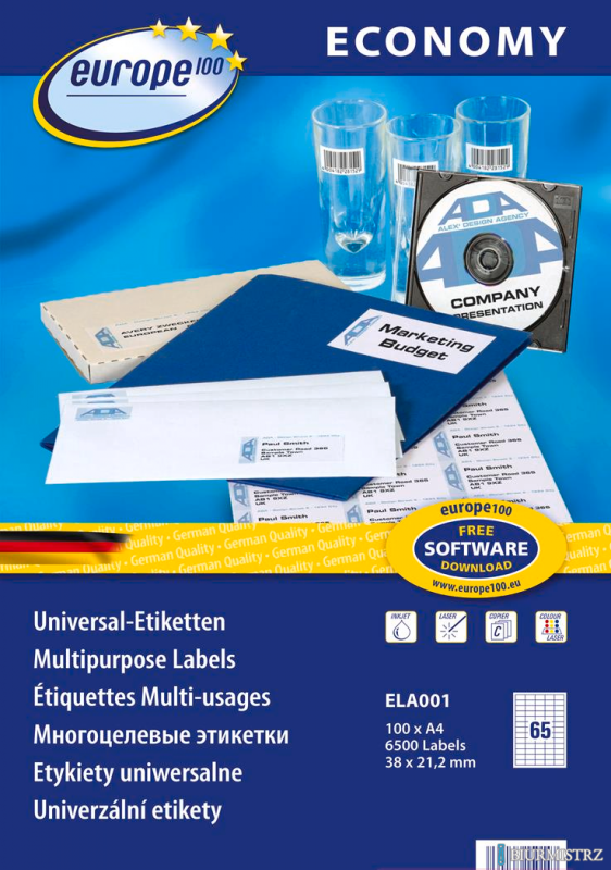 Etykiety uniwersalne ELA001 38 x 21,2 100ark. Economy Europe100 by Avery Zweckform