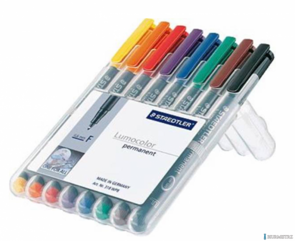 Foliopis Lumocolor, F, wodoodporny, zestaw 8 kol.  (1, 2, 3, 4, 5, 6, 7, 9) w etui box, Staedtler S 318 WP8