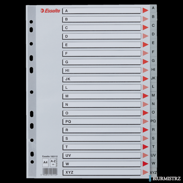 Przekładki plastikowe szare PP A4 A-Z alfabetyczne ESSELTE 100112