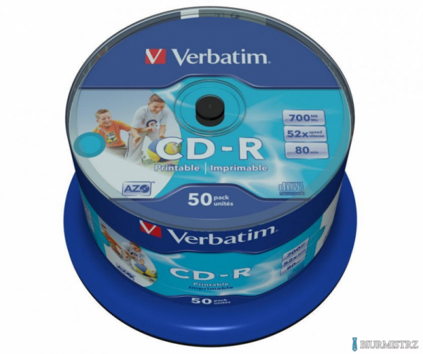 Płyta CD-R VERBATIM CAKE 52x (50) nadruk AZO Printable 700MB 43438