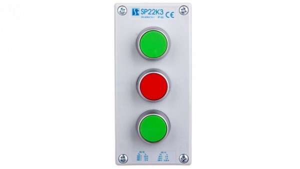 Kaseta sterownicza 3-otworowa 2xzielony/czerwony 2Z 1R IP65 1x membrana M20 szara SP22K302-2