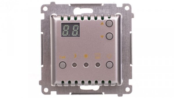 Simon 54 Regulator temperatury z wyświetlaczem z czujnikiem wewnętrznym 16(2) A 230V srebrny mat DTRNW.01/43