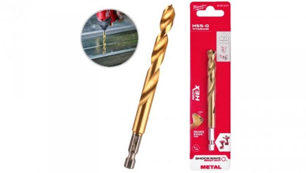 Wiertło do metalu HSS-G TiN walcowane 9x73/117mm RED HEX SHOCKWAVE MILWAUKEE