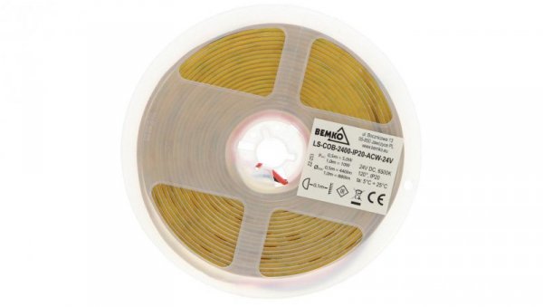 TAŚMA LED PREMIUM 24V DC COB 2400LED/5M 10W/1m IP20 3LATA GW. BIAŁA ZIMNA D87-LS-COB-2400-IP20-ACW-24V