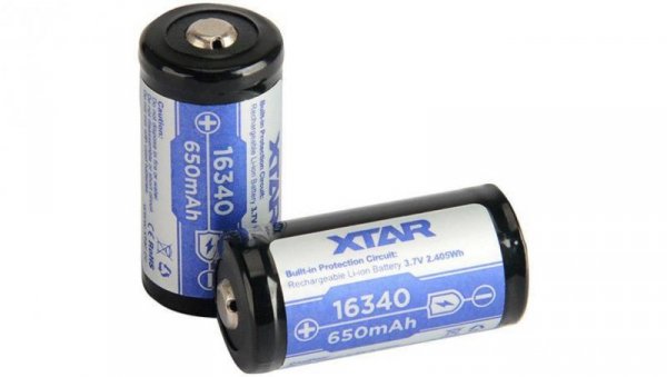 Akumulatorek 16340 / R-CR123 3,7V Xtar 650mAh (1 szt.) z zabezpieczeniem