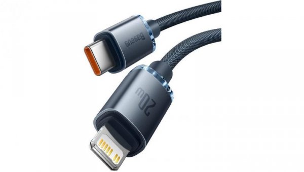 KABEL USB-C -igt/br Lightning / iPhone Baseus Crystal CAJY000301 2m 20W PD Quick Charging CZARNY W OPLOCIE PREMIUM