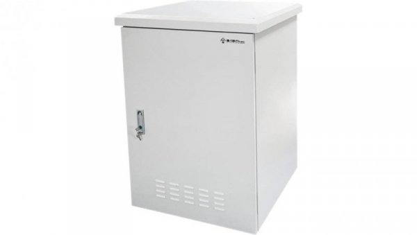Zewnętrzna szafka rack IP55, wisząco-stojąca 19 18U 600x600, 4 belki nośne, 4 przepusty kablowe, kolor szary