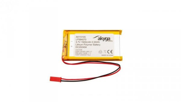 Akumulator litowo-polimerowy Akyga AKY0105 LP584070 Li-Po 3.7V / 1500mAh PCM JST 2.54 2-Pin 150mm