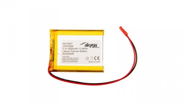 Akumulator litowo-polimerowy Akyga AKY0627 LP675568 Li-Po 3.7V / 3500mAh PCM JST 2.54 2-Pin 150mm