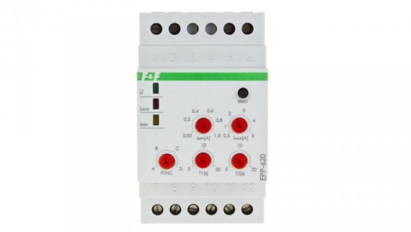 Przekaźnik kontroli prądu 4-funkcyjny 0,02-1/0,5-5A 2P 0-20sek (praca z przekładnikiem 5A) EPP-620