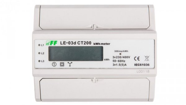 Licznik energii elektrycznej 3-fazowy 5A 230/400V do współpracy z przekładnikiem 200/5A wyświetlacz LCD LE03D-CT200