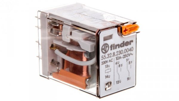 Przekaźnik miniaturowy 2P 10A 230V AC przycisk testujący mechaniczny AgNi 55.32.8.230.0040
