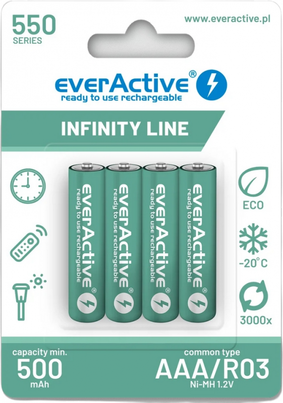 Akumulatorki AAA / R03 Ni-MH everActive 550mAh Infinity Line 3000 cykli (blister 4 szt.)