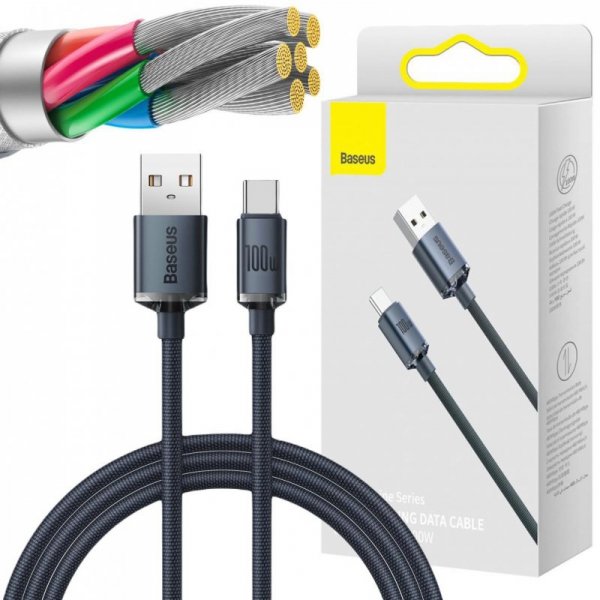 KABEL USB-A -&gt; USB-C Baseus Crystal CAJY000401 120cm 100W 6A QC 3.0 W OPLOCIE PREMIUM