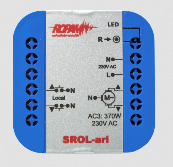 ROPAM SROL-ari bezprzewodowy, douszkowy sterownik rolety 230VAC, amperometryka, status rolety w apli