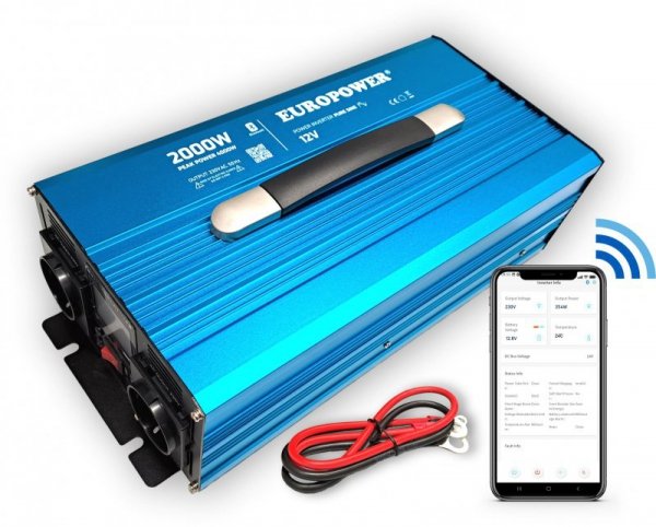 PRZETWORNICA NAPIĘCIA INWERTER EUROPOWER 12V DC / 230V AC 2000W / 4000W CZYSTY SINUS BLUETOOTH