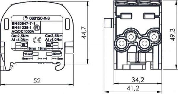 Blok rozdzielczy - odgałęźny SCB 25-2 Al/Cu 80120 SIMBLOCK niebieski 81505003
