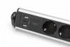 Digitus Listwa zasilająca biurowa 45° 6 gniazd, 2xUSB-A 1xUSB-C (5V/3,4A) możliwość obrotu o 180°, aluminiowa, z zaciskiem na bl