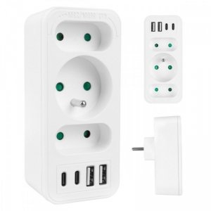 Maclean Rozdzielacz na 3 gniazda MCE248 F/W 2xUSB-A 2xUSB-C biały