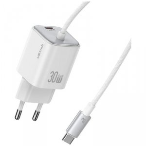 USAMS Ładowarka sieciowa JC Series CC264 30W GaN Fast Charge wbudowany kabel USB-C biała