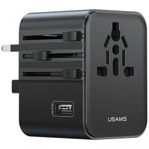 USAMS Ładowarka travel adapter 17W CC308 USB-C + USB-A 4w1 US/AU/EU/UK czarna