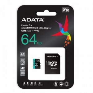 Adata Karta pamięci microSD Premier Pro 64GB UHS1 U3 V30 A2 + adapter