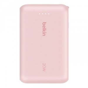 Belkin PowerBank BoostCharge 10k mAh 20w wbudowany kabel-C, port-C, różowy