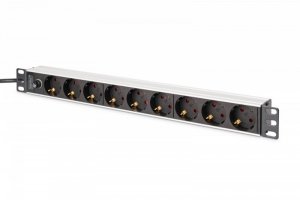 Digitus Listwa zasilająca PDU Rack 19 z bezpiecznikiem przeciążeniowym, 9 gniazd Schuko CEE 7/3 (45°), kabel 2m wtyk IEC C