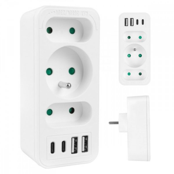 Maclean Rozdzielacz na 3 gniazda MCE248 F/W 2xUSB-A 2xUSB-C biały