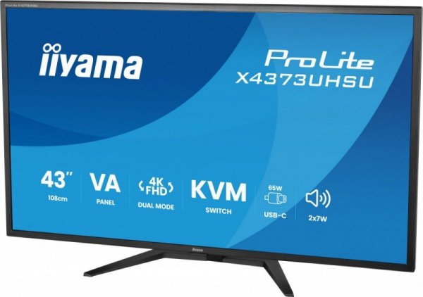 IIYAMA Monitor 43 cale X4373UHSU-B2 4K,VA,2xHDMI,DP,USBCdock (PD95W),       4000:1, USB HUB x4 (2x Type-A, 2x Type-C), KVM, 2 x 