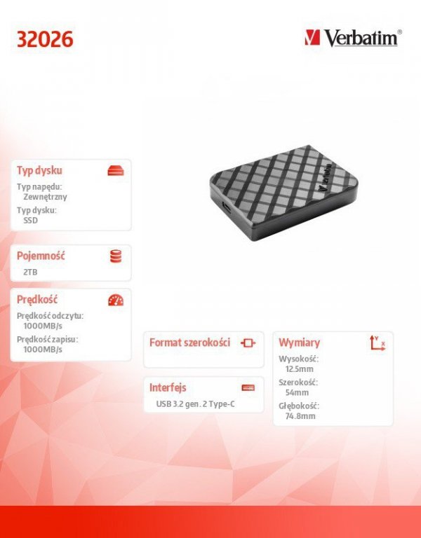 Verbatim Dysk SSD Mini Diamond 2TB USB-C 2TB 32026