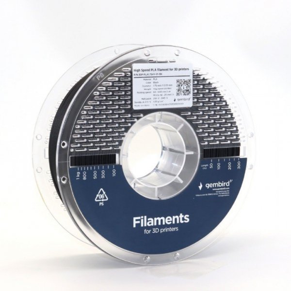 Gembird Filament PLA High Speed, 1,75 mm, 1 kg, czarny