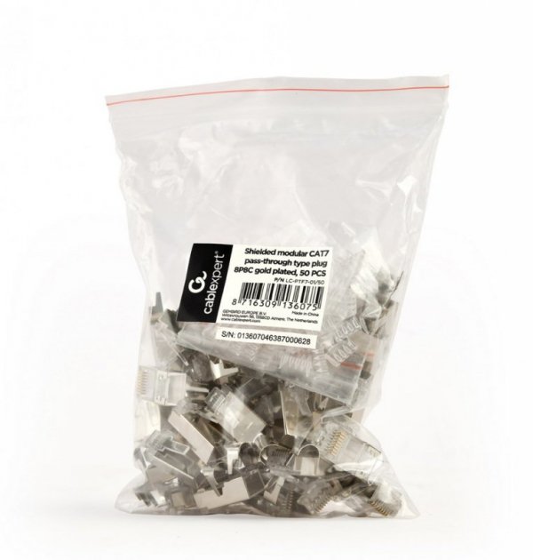Gembird Wtyk modułowy przelotowy ekranowany CAT7 15u złocony CAT7 15u złocony, 50 szt. w opakowaniu