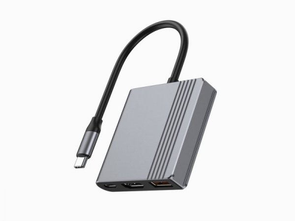 Gembird Adapter wieloportowy USB typu C 3 w 1 (port USB + HDMI +USB-C), gwiezdna szarość