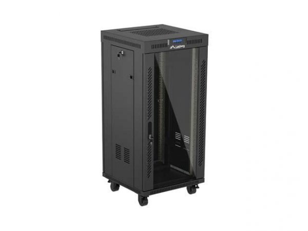 Lanberg Szafa instalacyjna rack stojąca 19" 24U 600x600  czarna drzwi przeszklone LCD ( Flat pack)V2