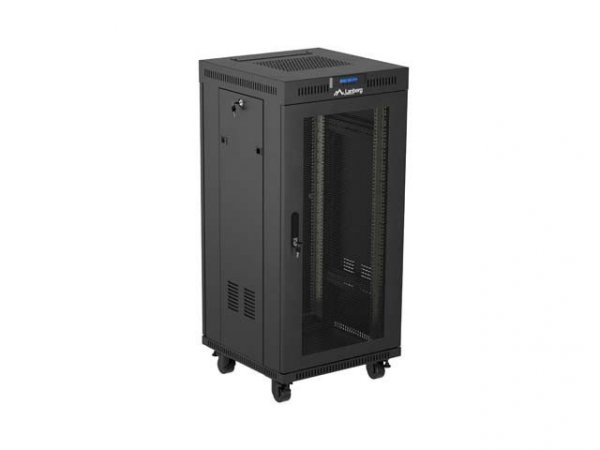Lanberg Szafa instalacyjna rack stojąca 19" 24U  600x600 czarna drzwi perforowane LCD (Flat pack) V2