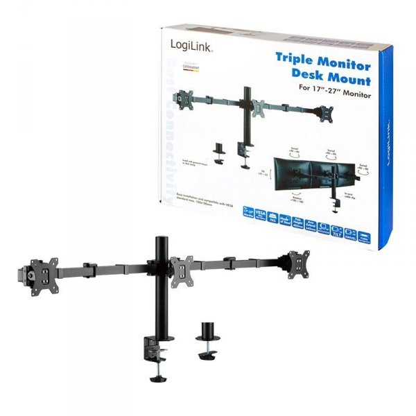 LogiLink Uchwyt na 3 monitory,17 -27 cali, ramie 380mm,3x7kg