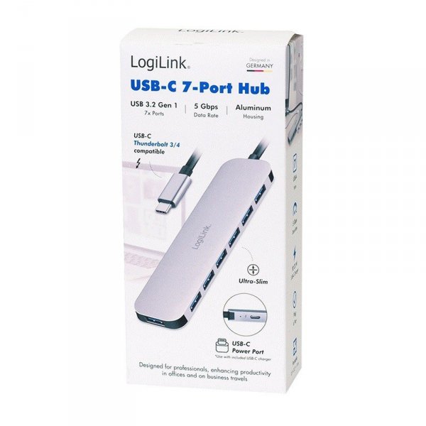 LogiLink Hub 7 portów USB3.2 USB-A, 5 Gbps, 20W PD