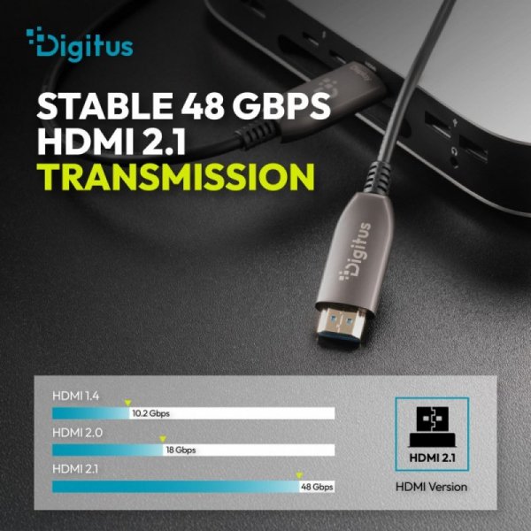 Digitus Kabel połączeniowy hybrydowy HDMI AOC | HDMI-A męski-męski | HDMI 2.1 | UHD-2 8K@60Hz | 48Gbps |HDR, eARC, HDCP 2.2, CEC