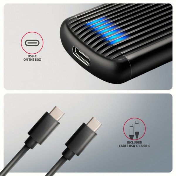 AXAGON EEM2-SC Obudowa zewnętrzna aluminiowa bezśrubowa USB-C 3.2 Gen 2 10Gbps - M.2 NVMe SSD, długość 30 do 80 mm szary