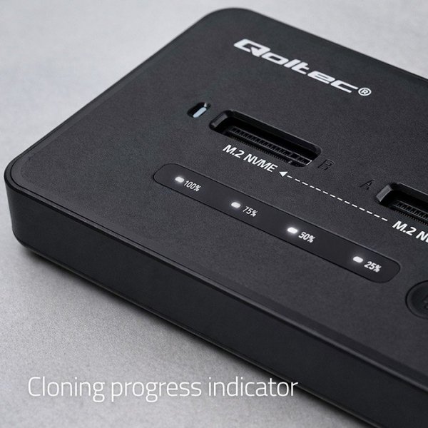 Qoltec Stacja dokujšca dysków SSD M.2 NVMe | PCIe | USB-C | 20Gb/s |    DUAL 2x8TB | klonowanie offline