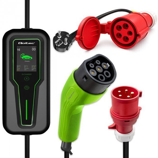 Qoltec Adapter siłowy do ładowarek EV | gniazdo CEE 16A 5P | Przejściówka 400V na SCHUKO 230V | max 16A | 3.5kW