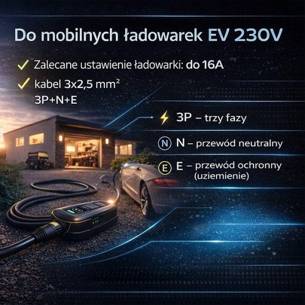 Qoltec Adapter siłowy do ładowarek EV | gniazdo CEE 16A 5P | Przejściówka 400V na SCHUKO 230V | max 16A | 3.5kW