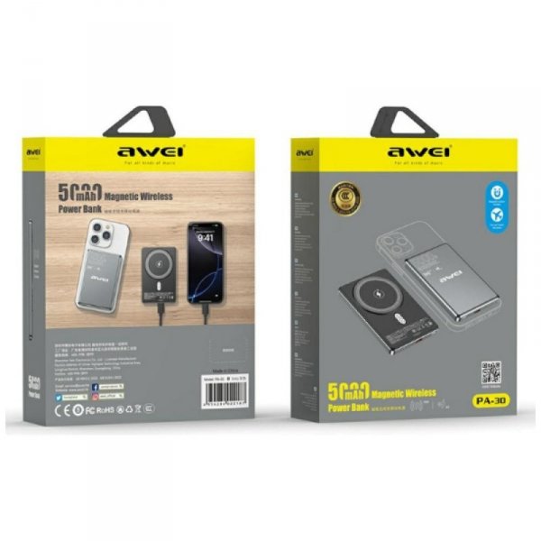 AWEI Powerbank PA-30 MagSafe 5000mAh indukcyjny szary