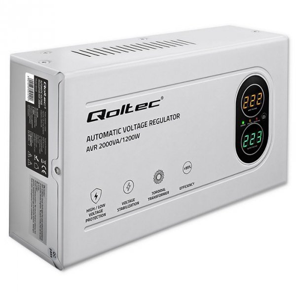 Qoltec Stabilizator napięcia AVR 2000VA | 1200W | Toroidalny transformator