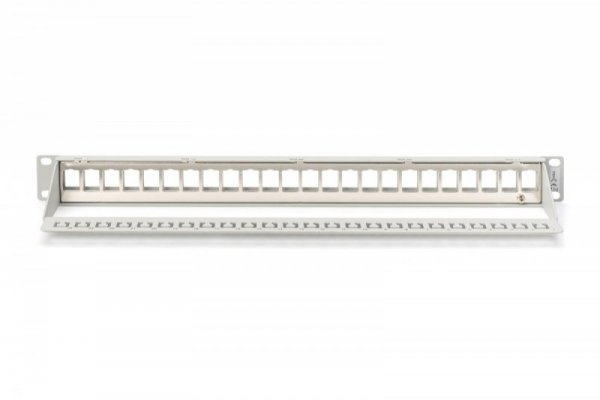Digitus Panel krosowy (patch panel) modularny 19" 24 porty pod moduły keystone, 1U, ekranowany, prowadnica kabli, pola opis
