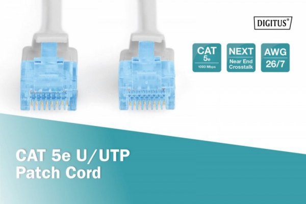 Digitus patch cord RJ45-RJ45, kat.5e, U/UTP, AWG 26/7, PVC, 0.25m, szary