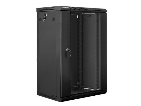 Lanberg Szafa instalacyjna wisząca 19 cali 18U 600X450mm czarna (drzwi szklane)